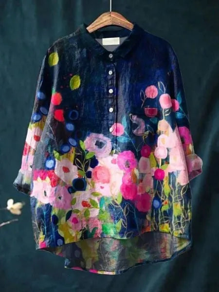 Caroline damesblouse met bloemenprint en oversized kraag
