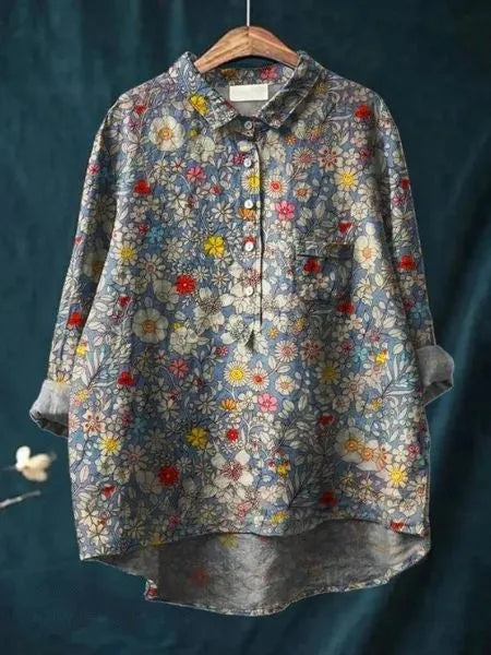 Caroline damesblouse met bloemenprint en oversized kraag