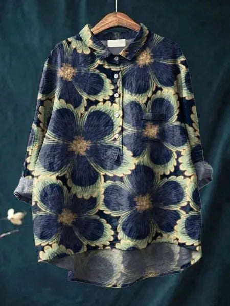 Caroline damesblouse met bloemenprint en oversized kraag