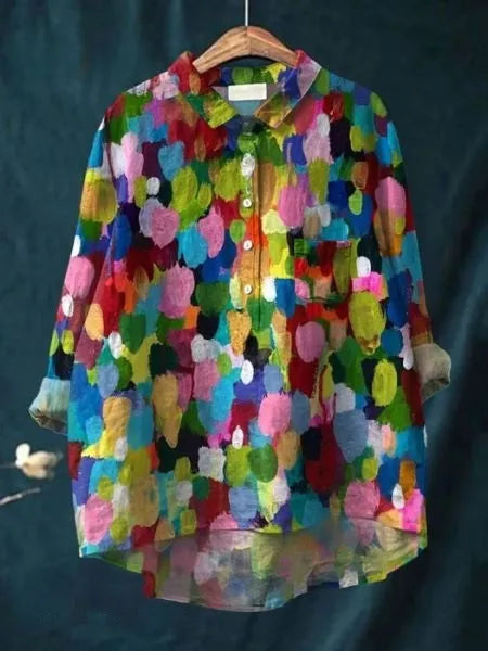 Caroline damesblouse met bloemenprint en oversized kraag