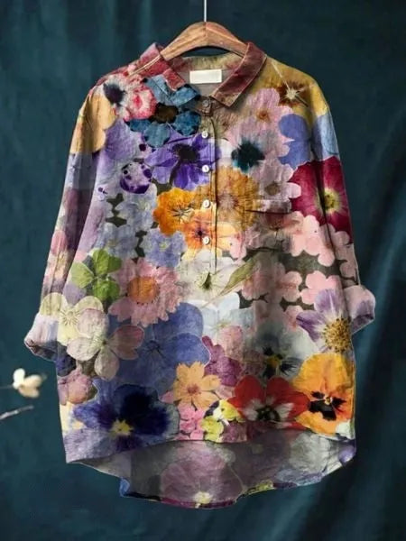 Caroline damesblouse met bloemenprint en oversized kraag
