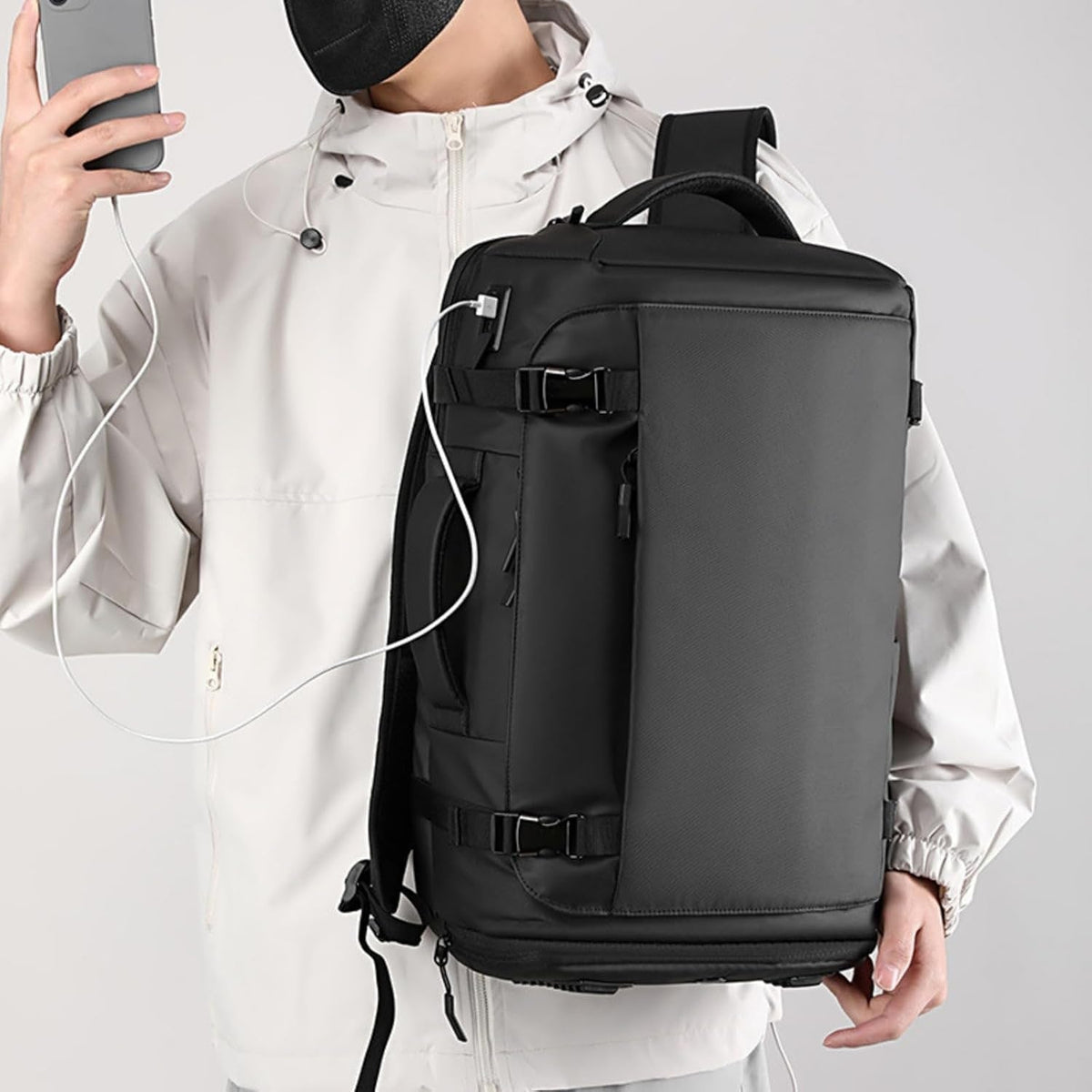 Handbagage reisrugzak met antidiefstal verborgen vak, USB-oplaadpoort en waterbestendige stof