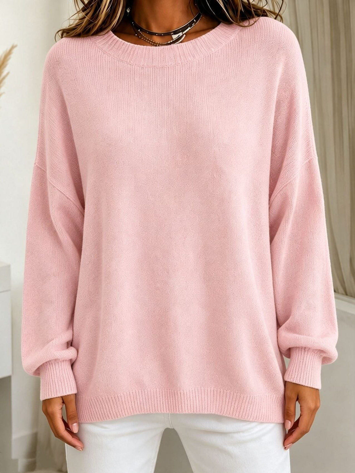 Ribgebreide trui met cashmere gevoel en afvallende schouders voor dames