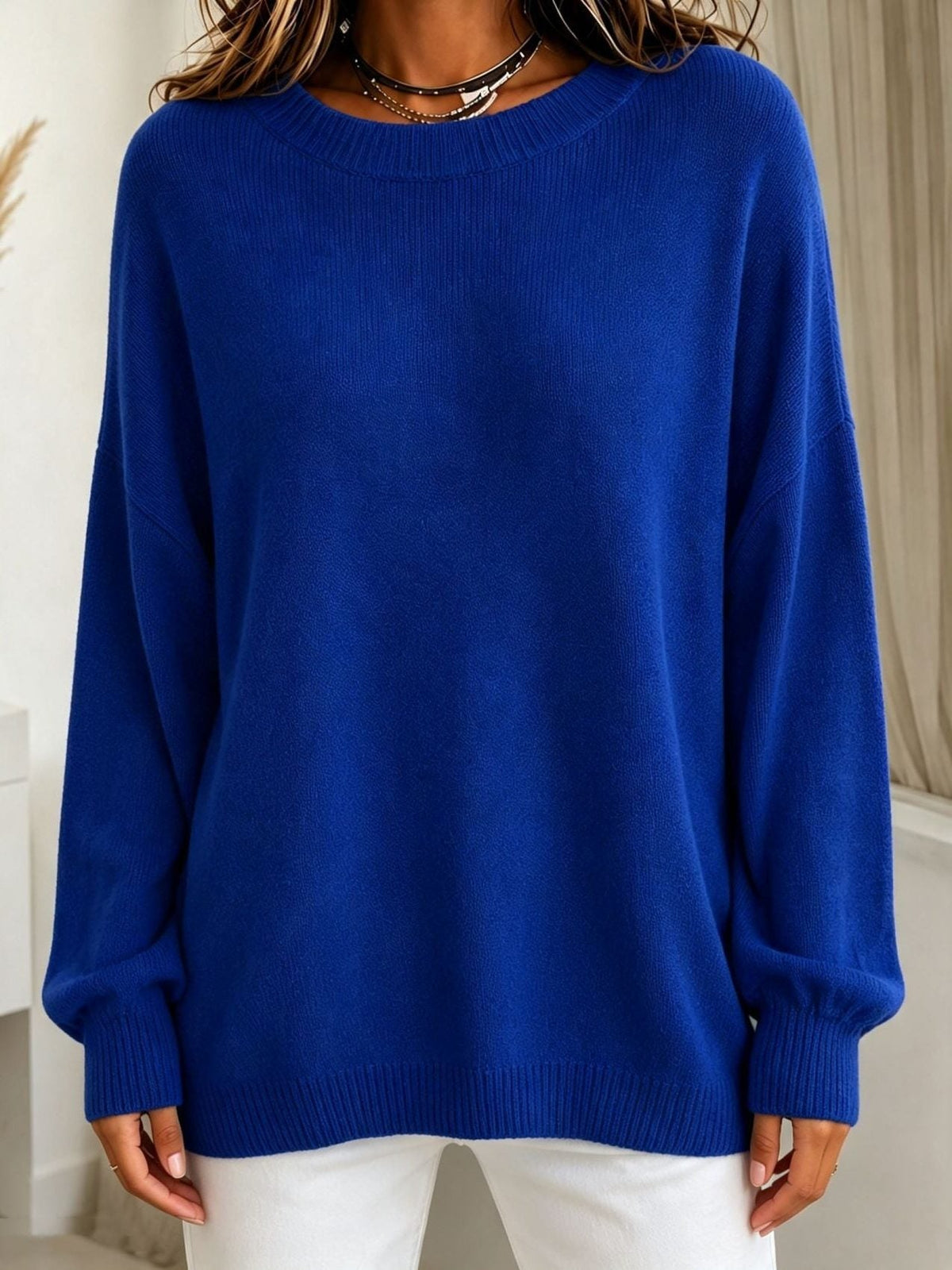 Ribgebreide trui met cashmere gevoel en afvallende schouders voor dames