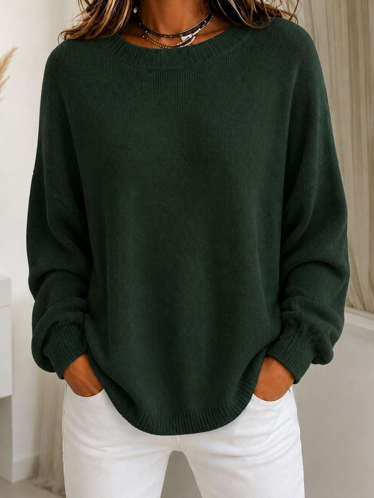 Ribgebreide trui met cashmere gevoel en afvallende schouders voor dames