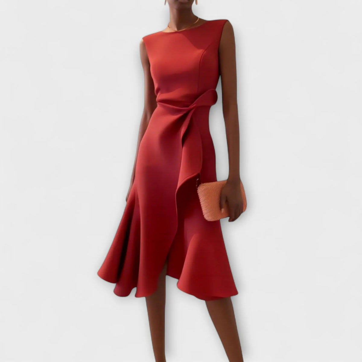 Cassandra mouwloze midijurk met striksluiting in de taille voor dames