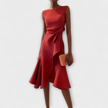 Cassandra mouwloze midijurk met striksluiting in de taille voor dames