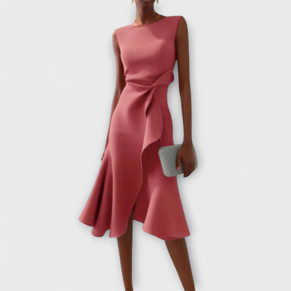 Cassandra mouwloze midijurk met striksluiting in de taille voor dames