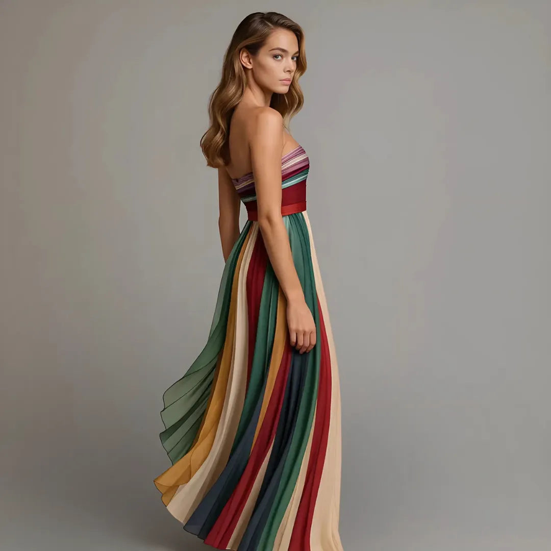 Cesca strapless gestreepte maxi-plisséjurk voor dames
