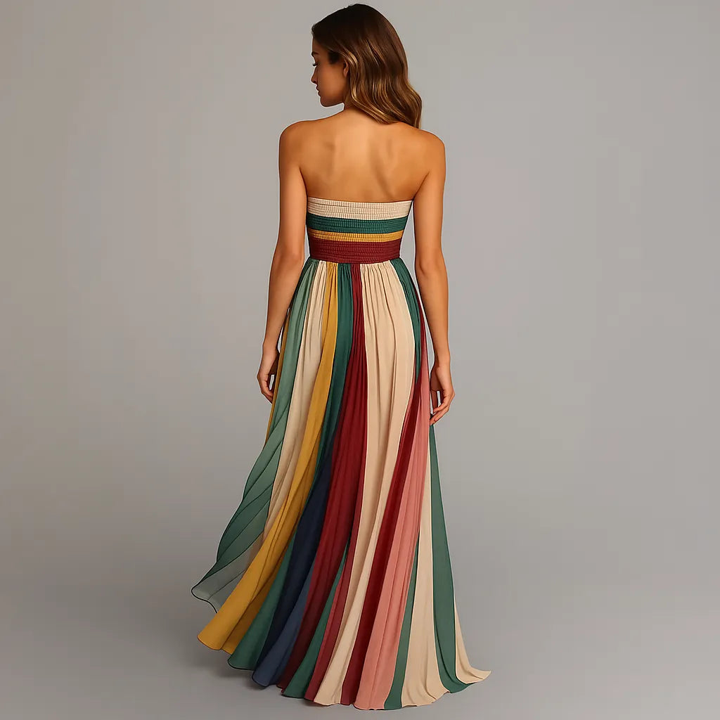 Cesca strapless gestreepte maxi-plisséjurk voor dames