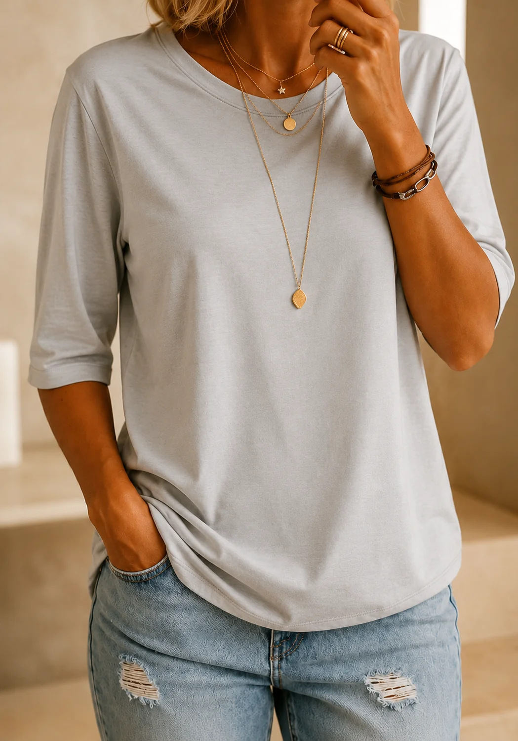Los dagelijks T-shirt met halve mouwen voor dames