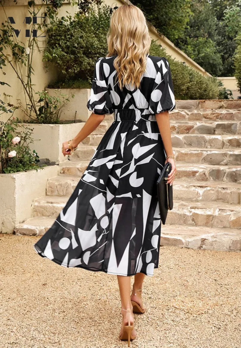 Chloe midijurk met V-hals en bloemenprint voor dames