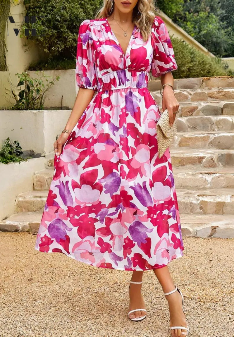 Chloe midijurk met V-hals en bloemenprint voor dames