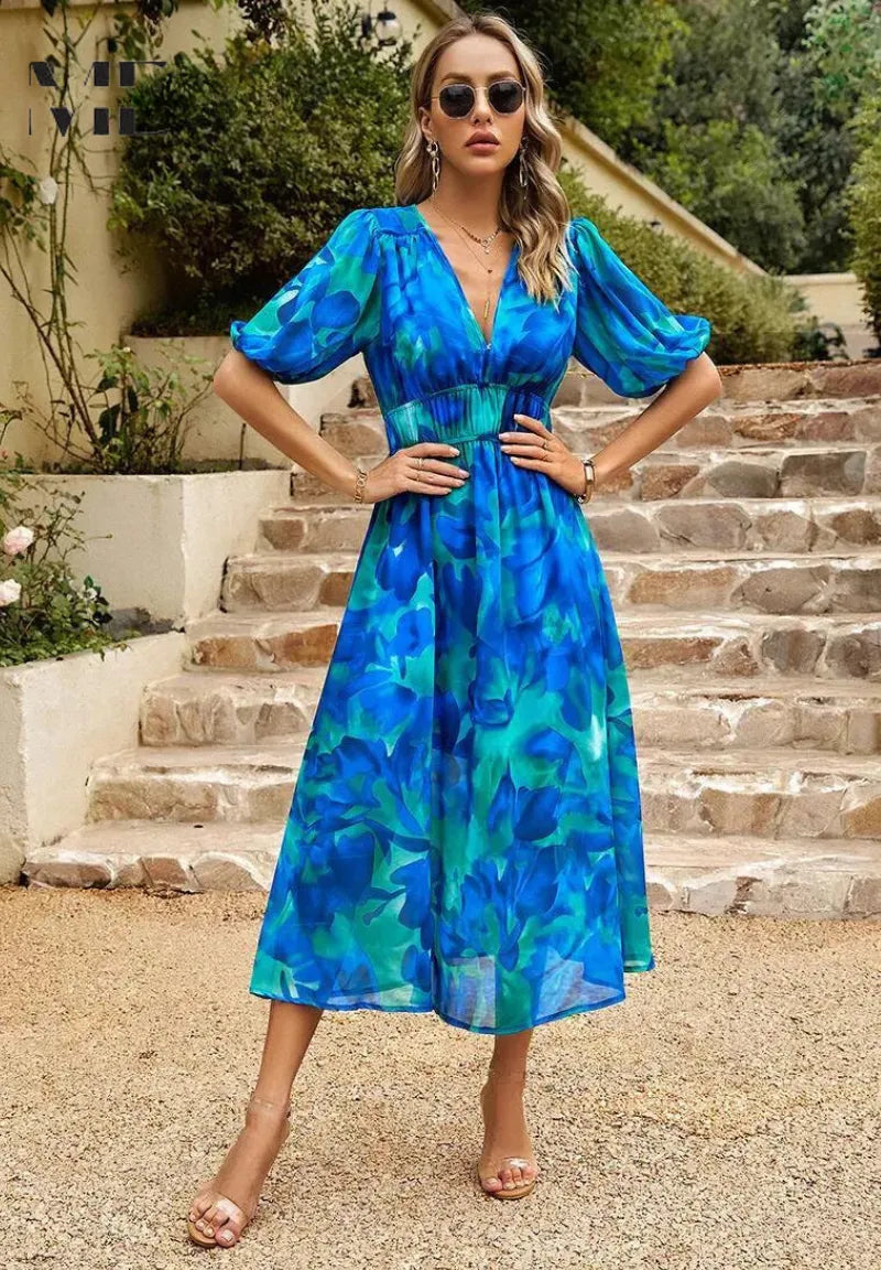 Chloe midijurk met V-hals en bloemenprint voor dames