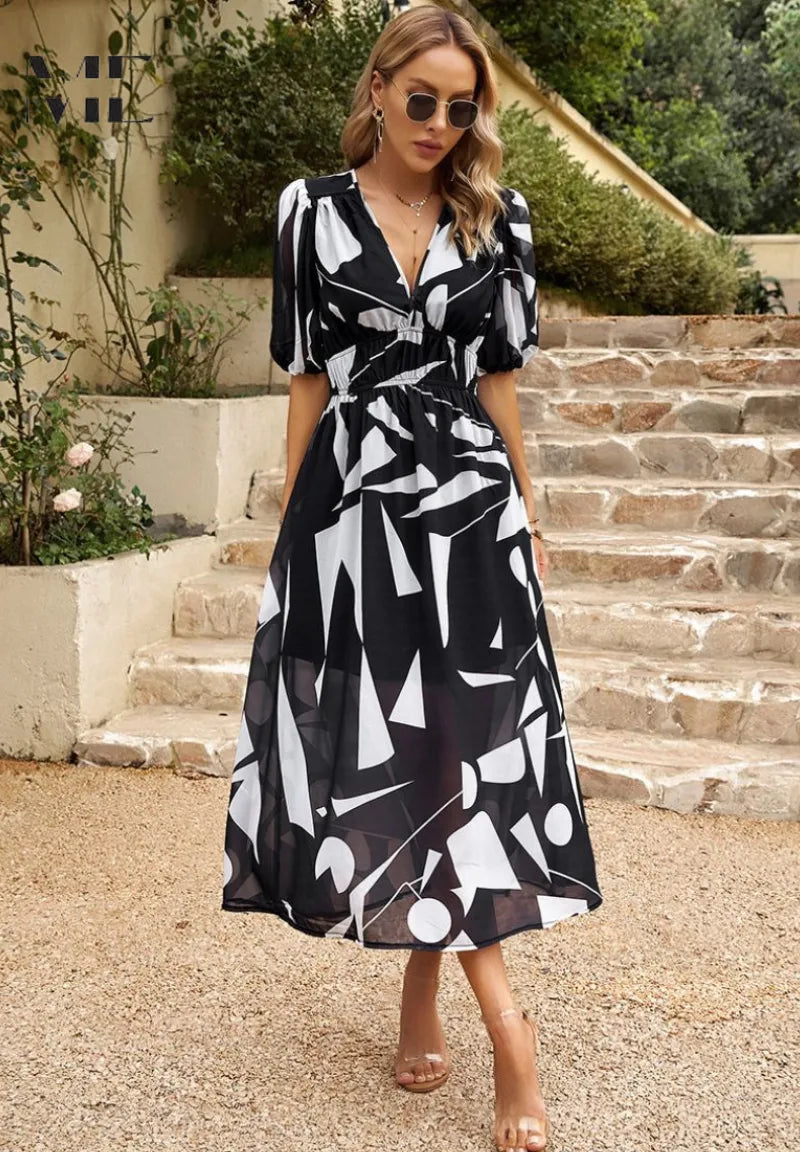 Chloe midijurk met V-hals en bloemenprint voor dames