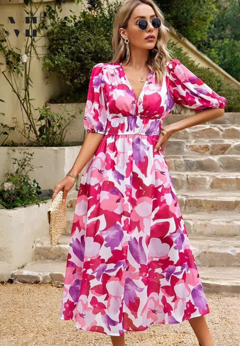 Chloe midijurk met V-hals en bloemenprint voor dames