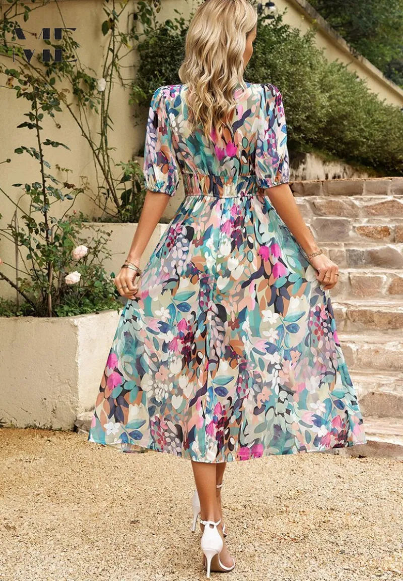 Chloe midijurk met V-hals en bloemenprint voor dames