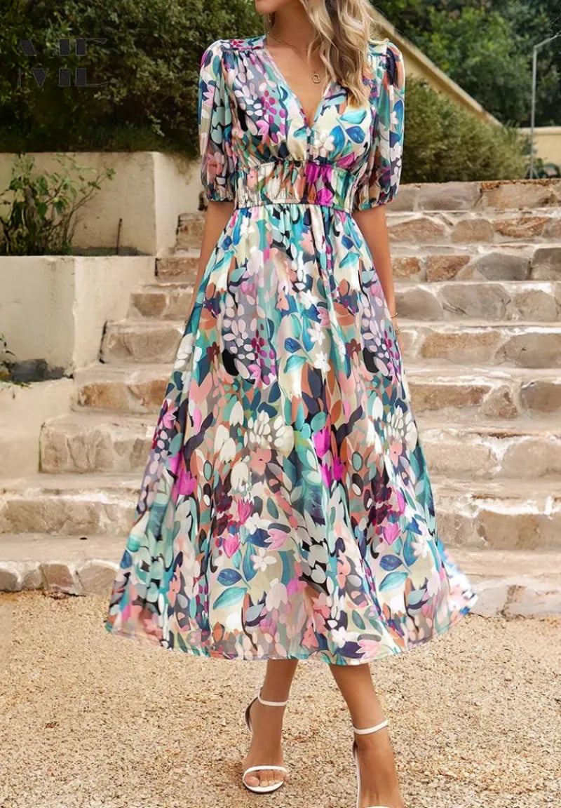 Chloe midijurk met V-hals en bloemenprint voor dames