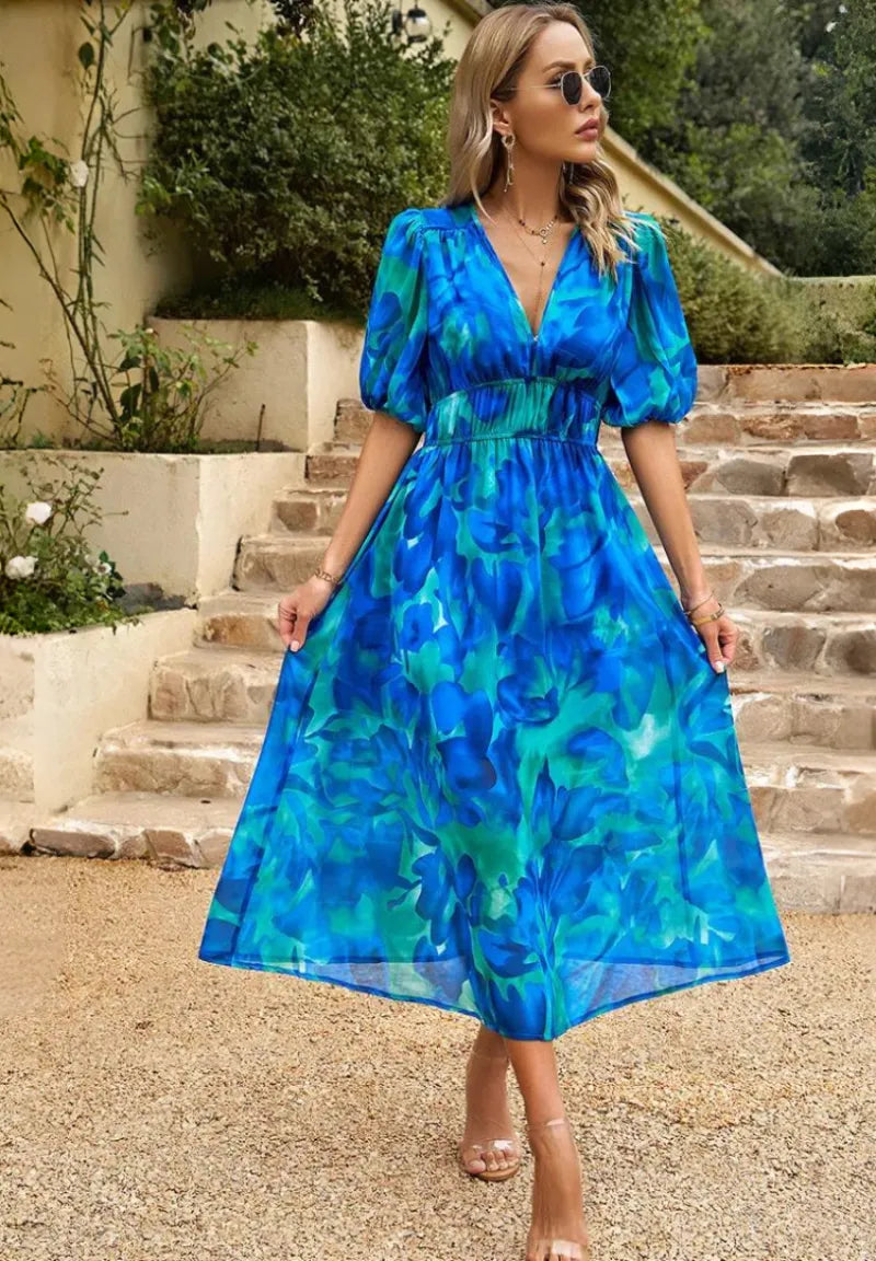 Chloe midijurk met V-hals en bloemenprint voor dames