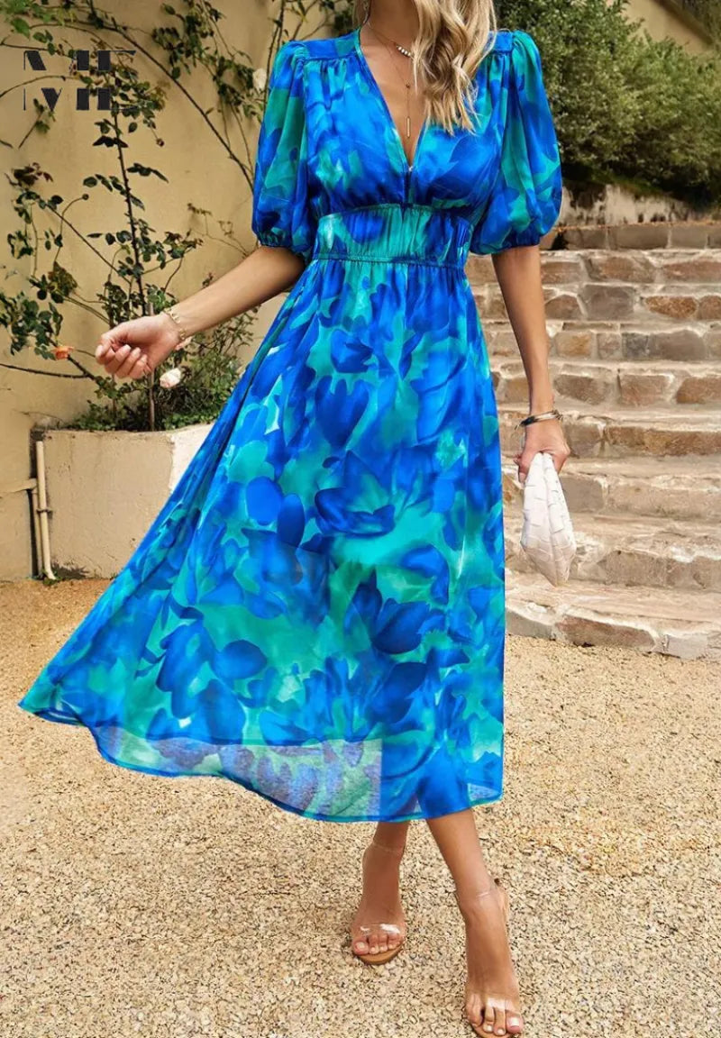 Chloe midijurk met V-hals en bloemenprint voor dames