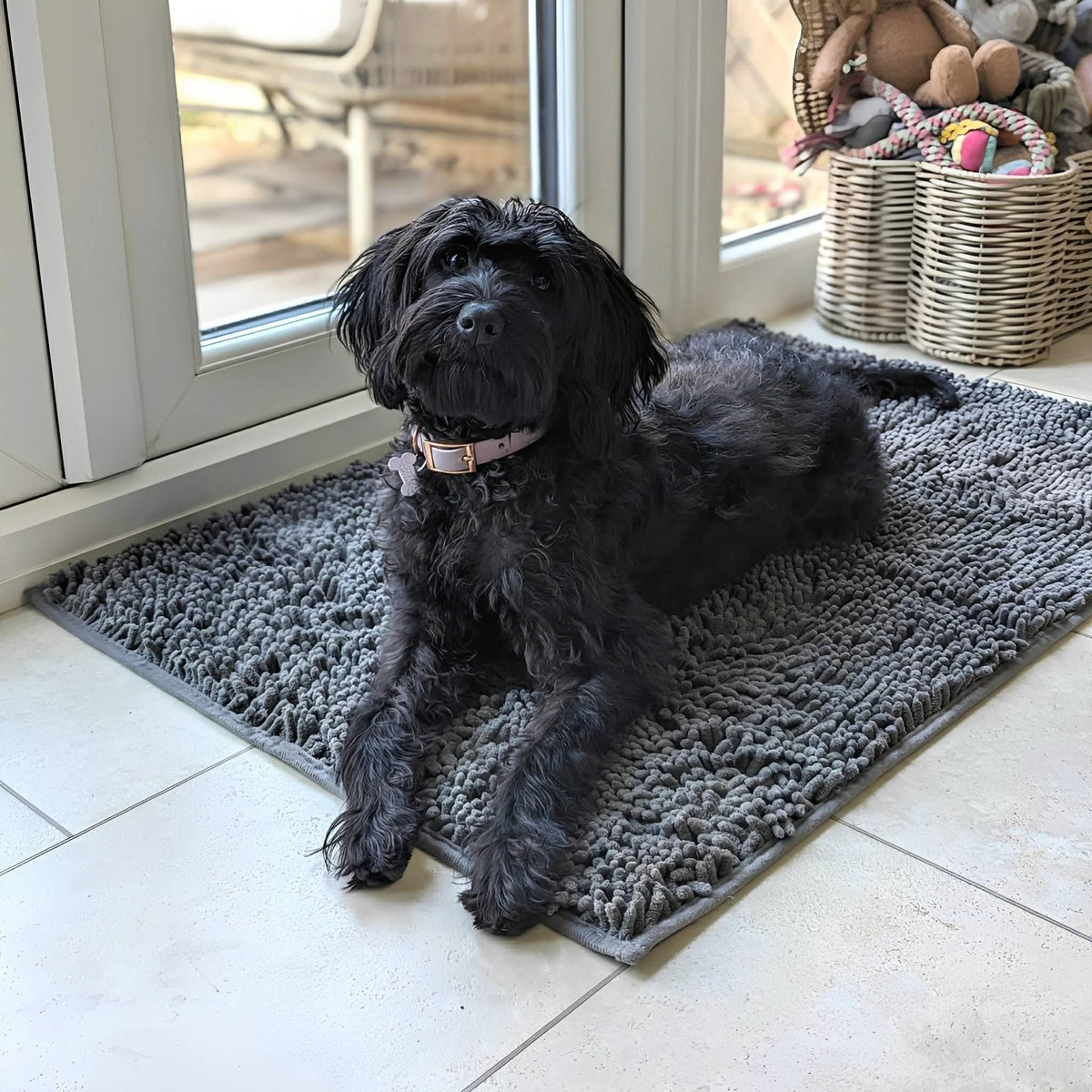 Absorberende antislip deurmat voor honden met vuile poten