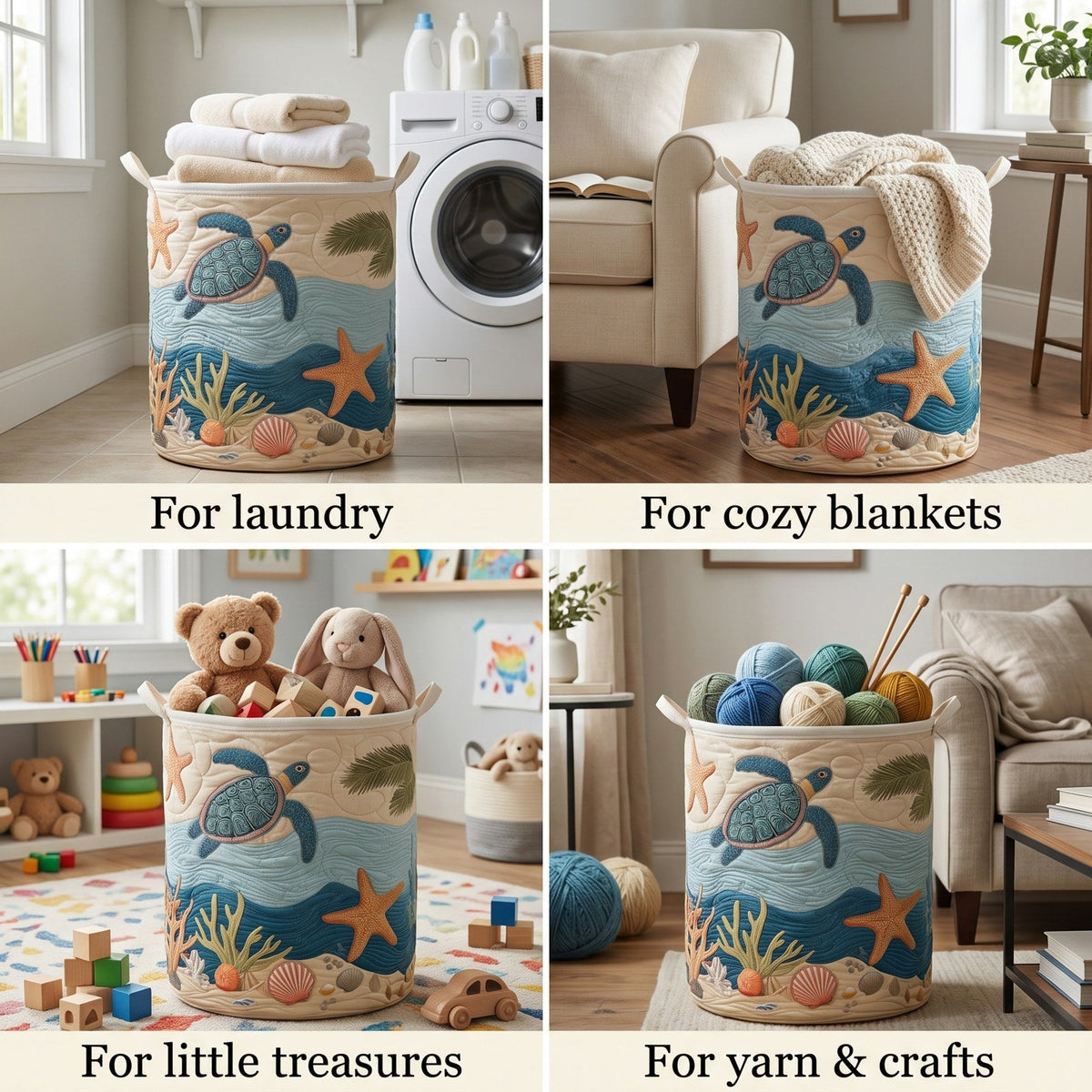 Gewatteerde wasmand met draaghandvatten van zeildoek, zelfstaande wasmand van katoen-polyester