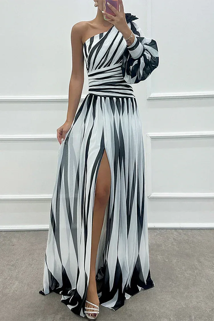 Cordelia gestreepte one-shoulder maxijurk voor dames