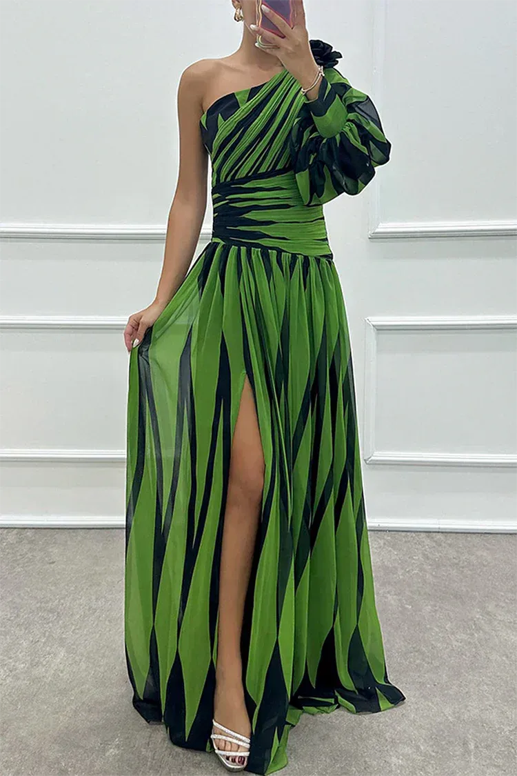Cordelia gestreepte one-shoulder maxijurk voor dames