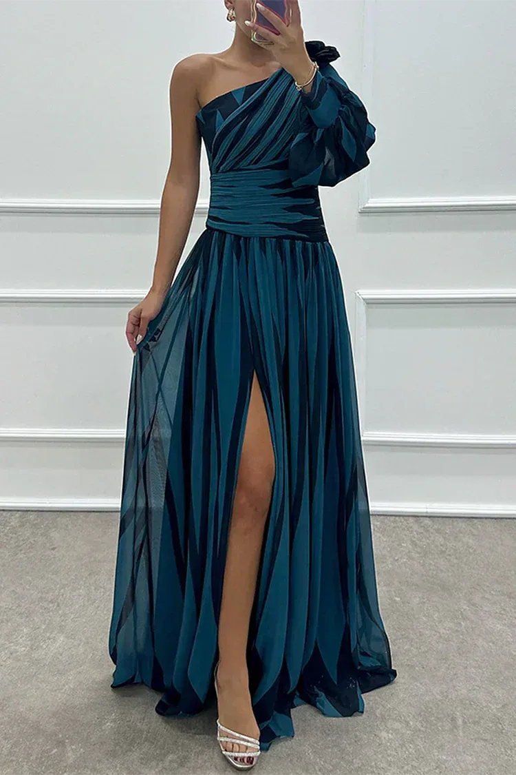 Cordelia gestreepte one-shoulder maxijurk voor dames