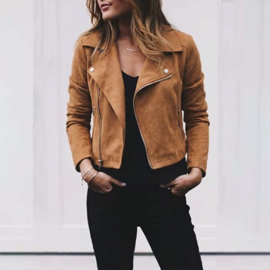 Suède cropped jasje met reverskraag voor dames