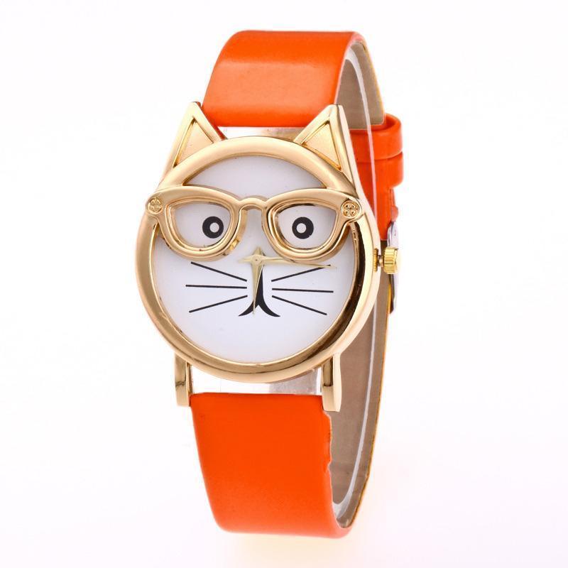 Horloge met wijzerplaat in kattenvorm