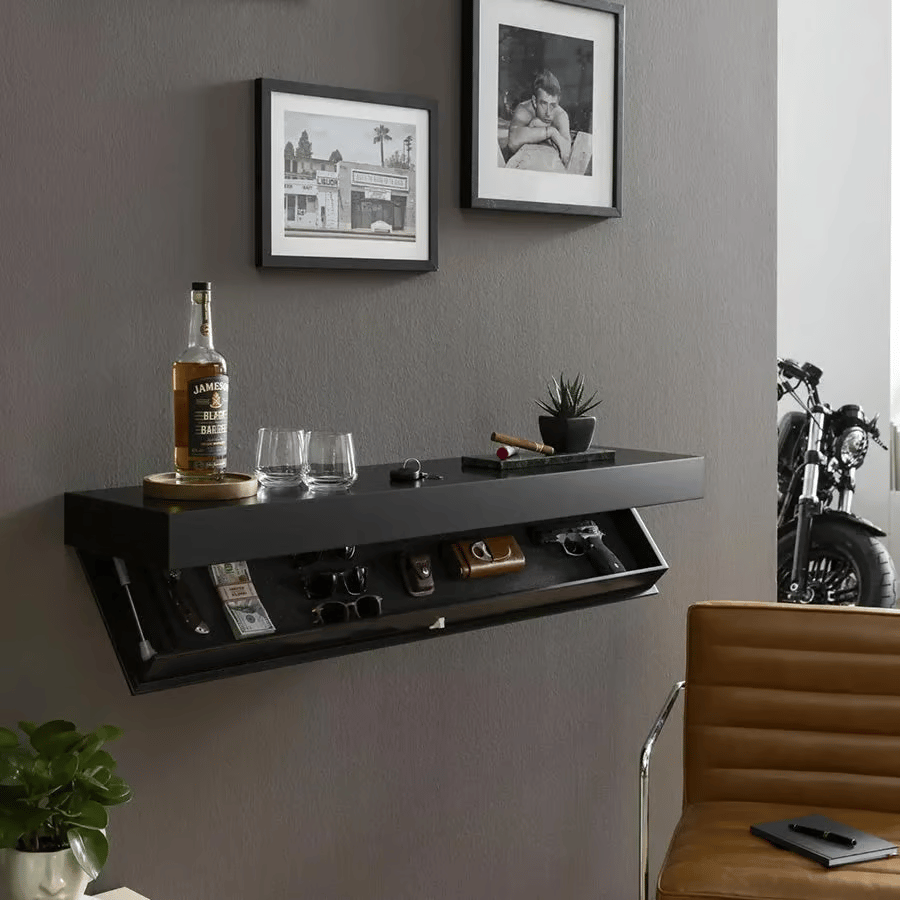 Wandplank van massief hout met verborgen vak | minimalistisch ontwerp