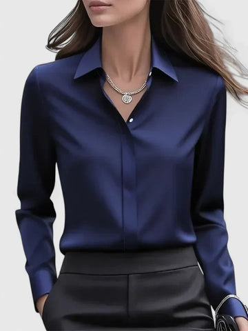Satijnen blouse met lange mouwen voor dames – elegante kantoorblouse