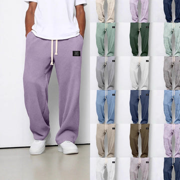 Waffle Straight Pants Fashion Brand Loose Loose Drawstring Pockets Trousers Casual Men's Clothing