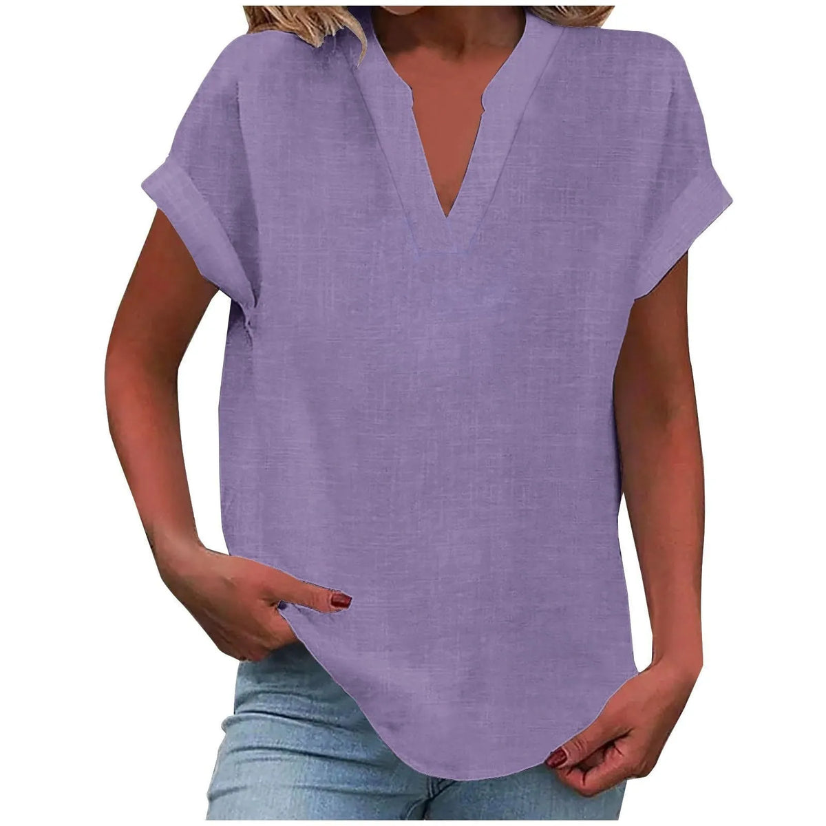 Dahlia damesblouse met V-hals en korte mouwen