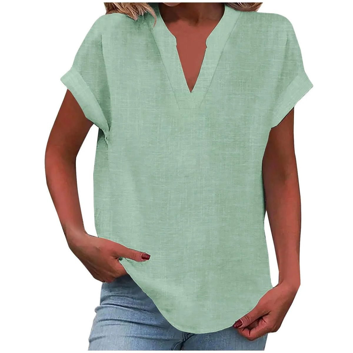 Dahlia damesblouse met V-hals en korte mouwen