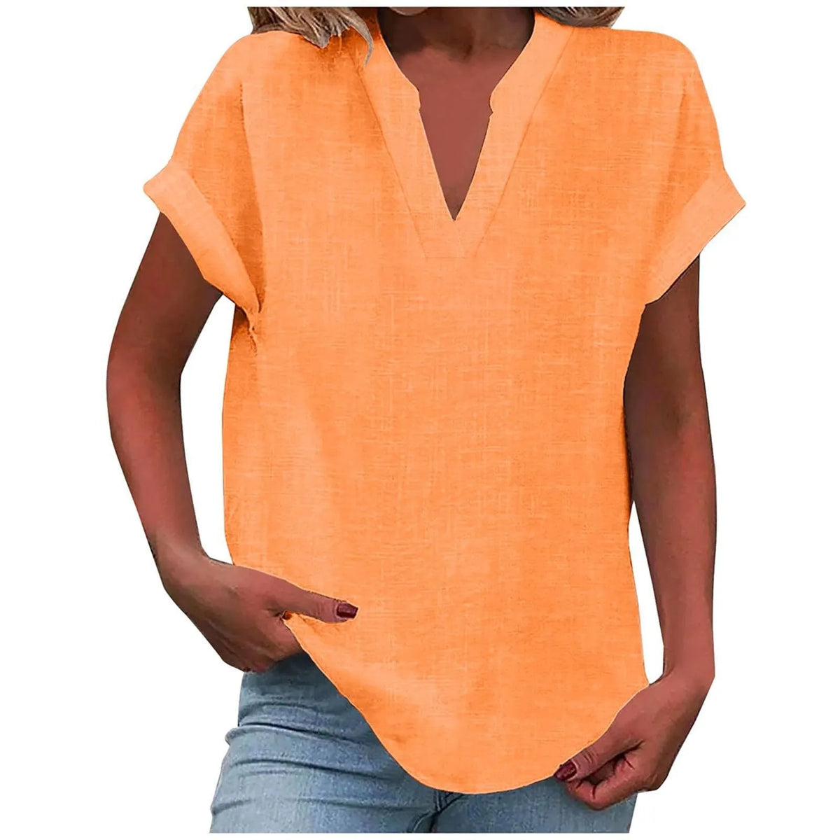Dahlia damesblouse met V-hals en korte mouwen