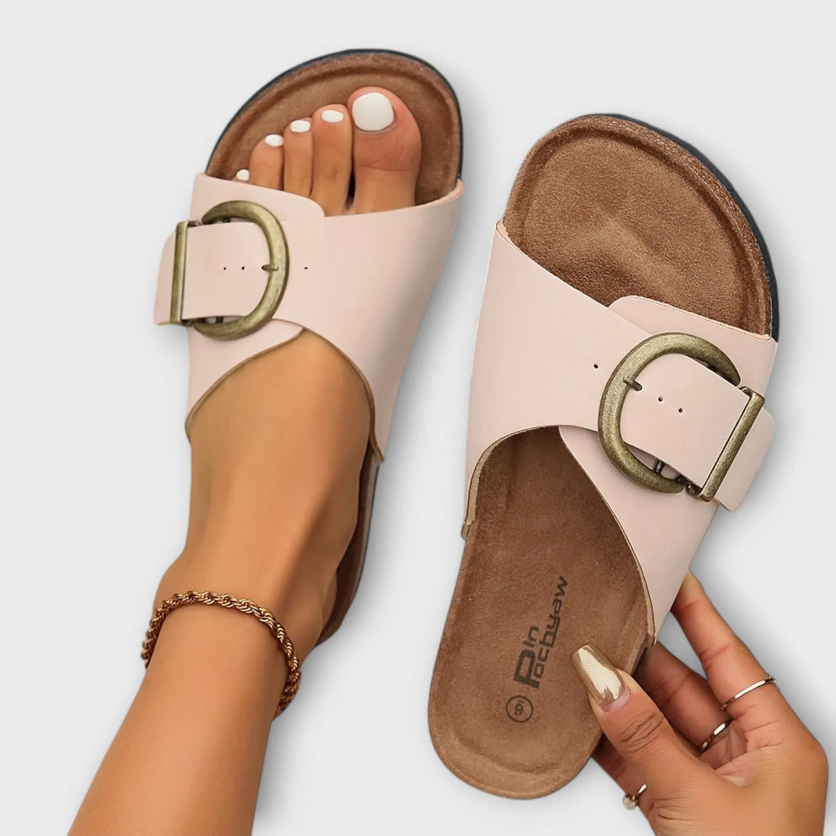 Dakota damesslippers met open neus en gesp