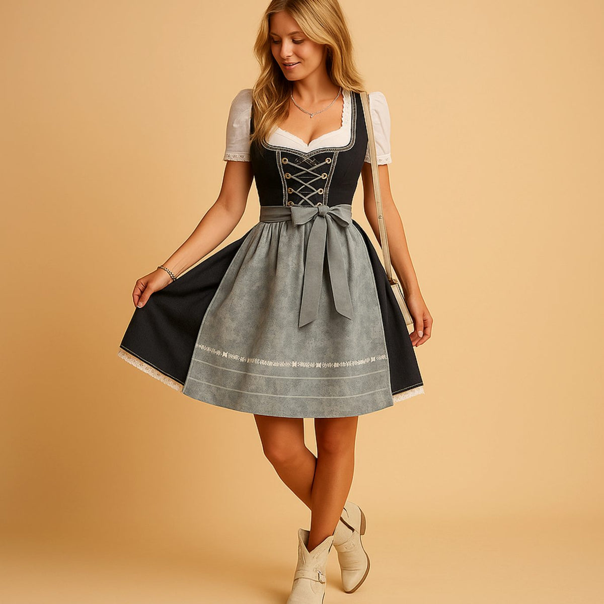 Dames dirndl midi-jurk met geregeld keurslijf