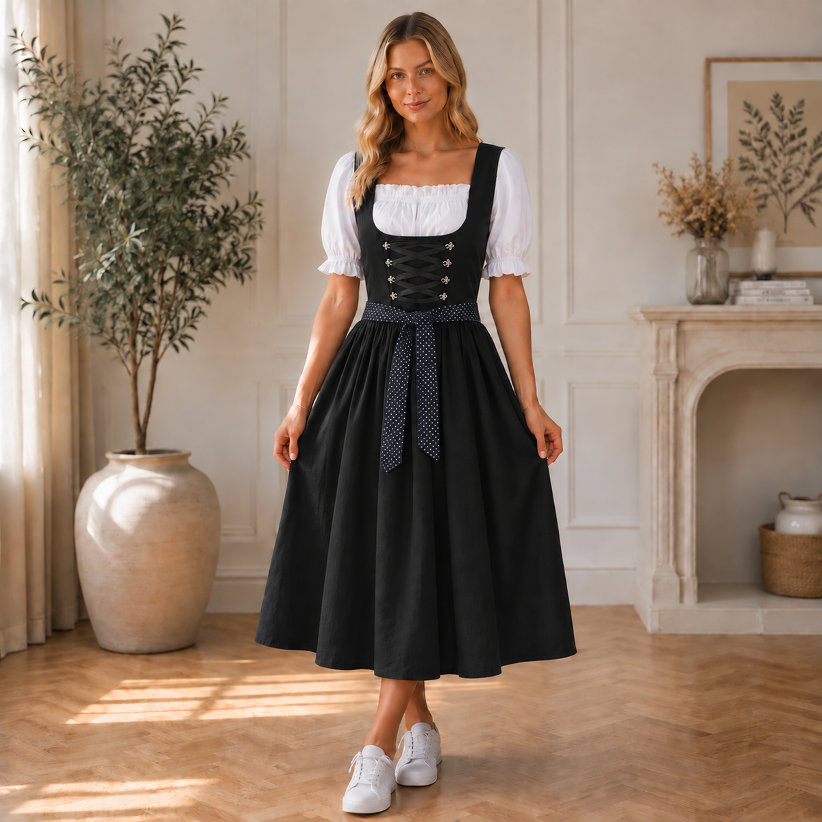 Midi-dirndl voor dames met geregen korset