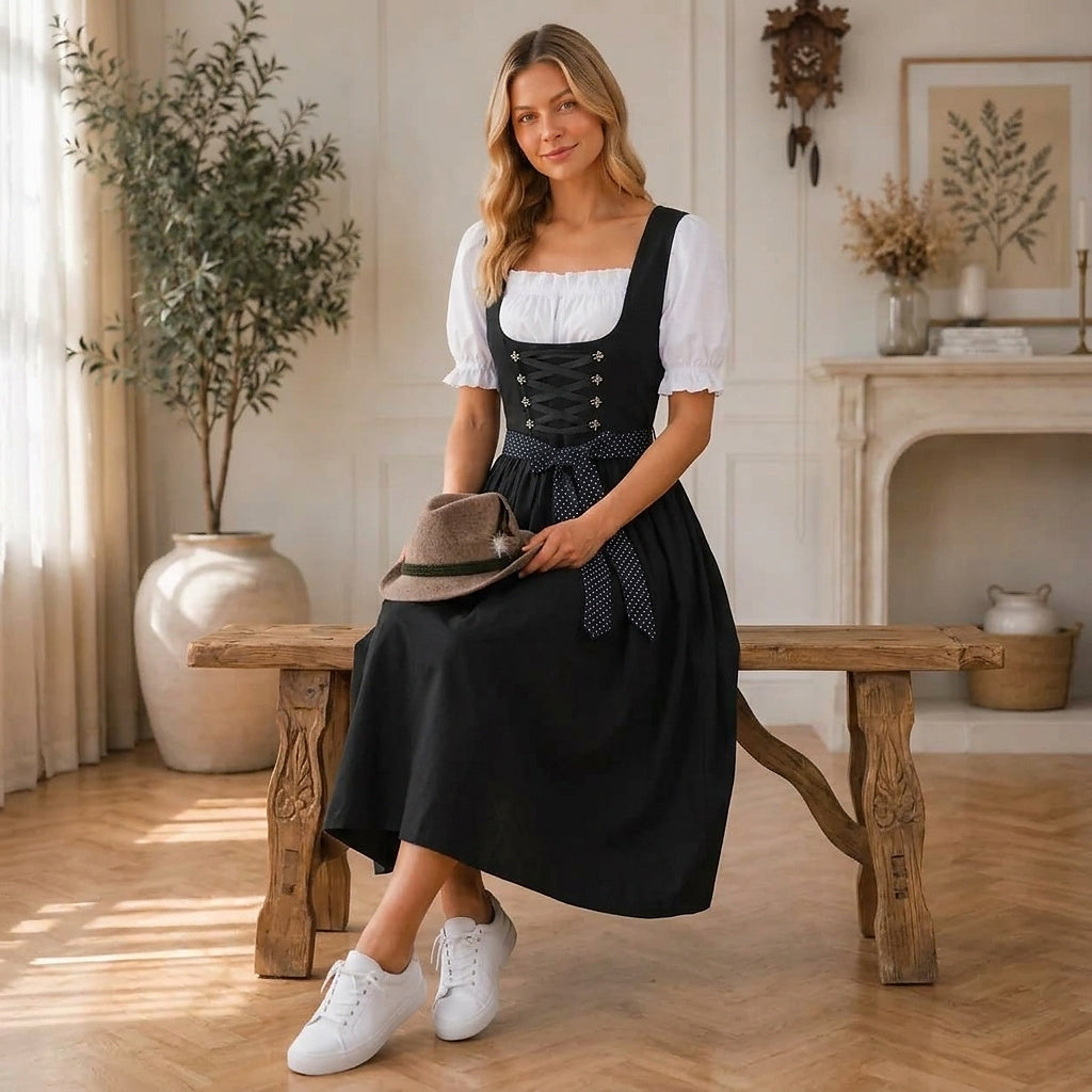 Midi-dirndl voor dames met geregen korset