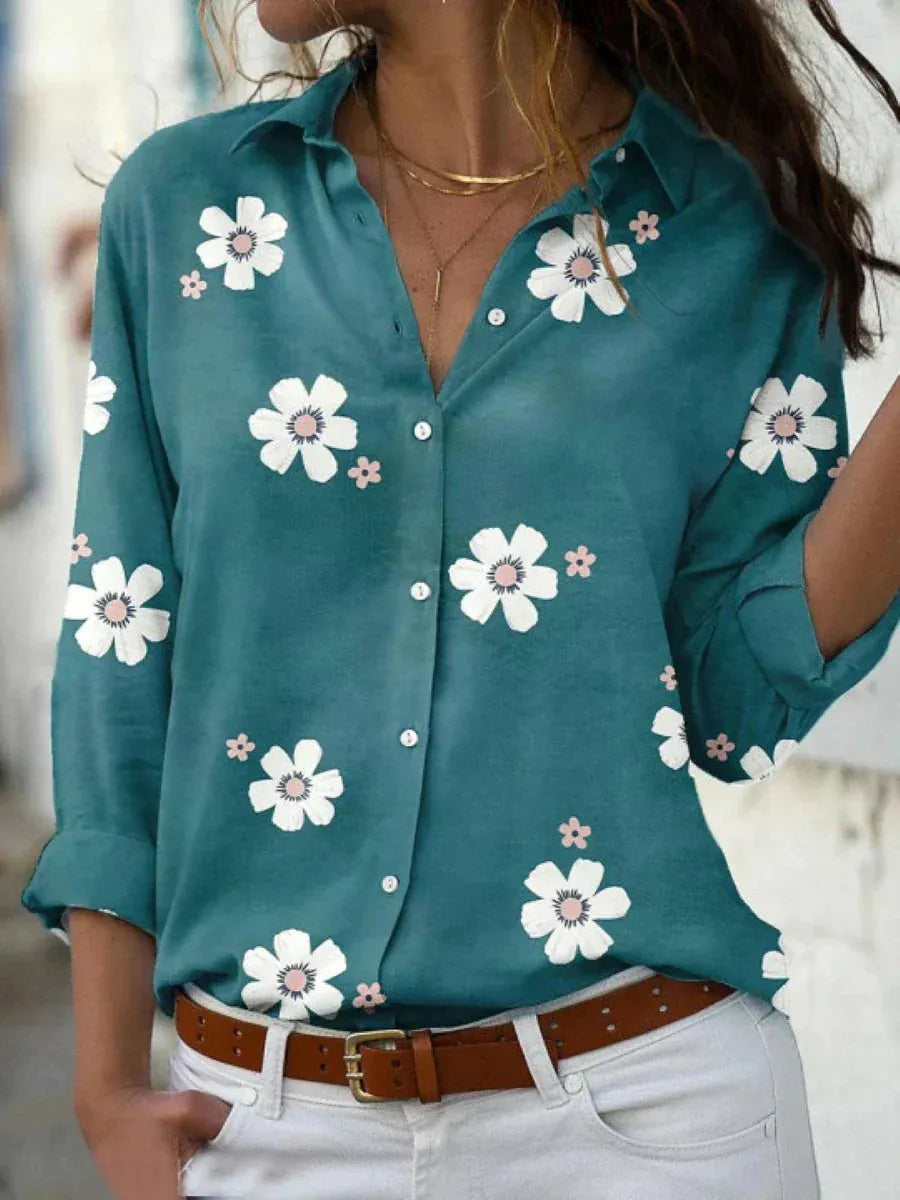 Darya damesblouse met bloemenprint en knoopsluiting