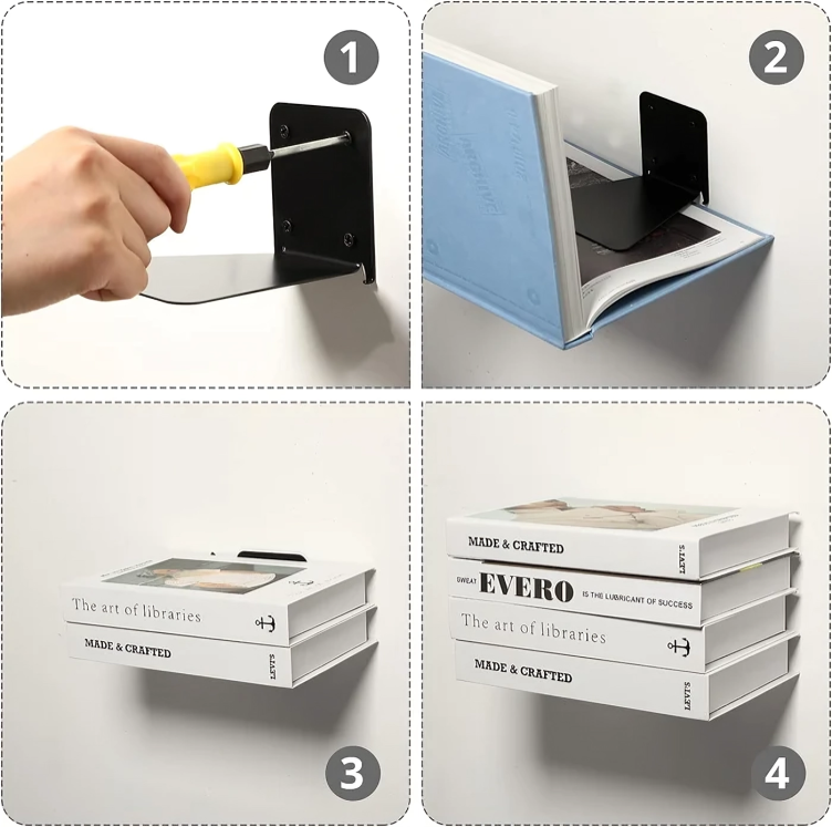 Onzichtbaar boekenplankje - verborgen, zwevende wandhouder