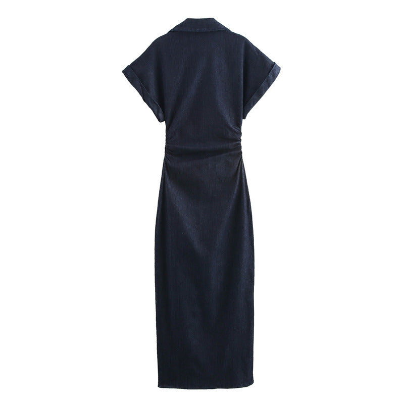 Getailleerde denim midi-jurk voor dames