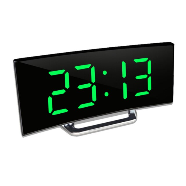 Digitale wekker met gebogen led-spiegeldisplay en automatische dimfunctie