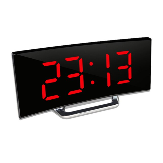 Digitale wekker met gebogen led-spiegeldisplay en automatische dimfunctie