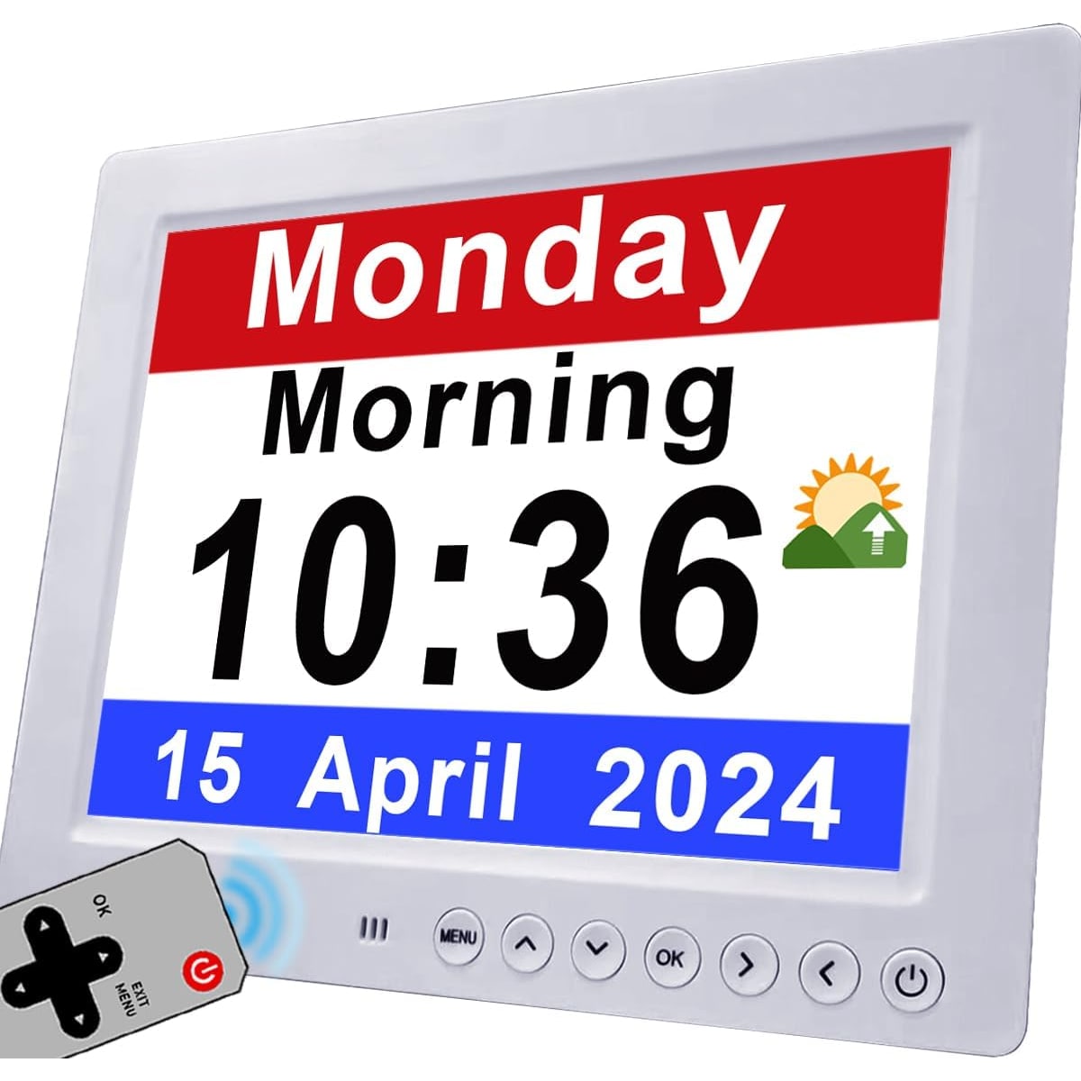 Digitale klok met seconden en groot 10-inch display voor ouderen met kalender, dag en datum