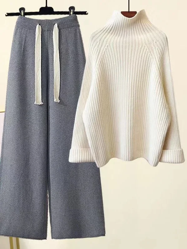 Gebreide 2-Delige Set Voor Dames, Losse Coltrui En Wijde Broek - Sarah