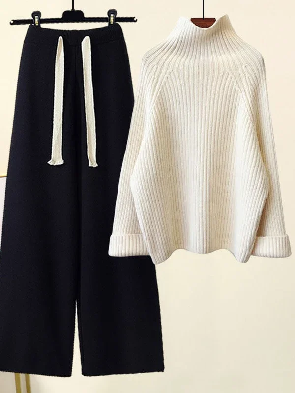 Gebreide 2-Delige Set Voor Dames, Losse Coltrui En Wijde Broek - Sarah