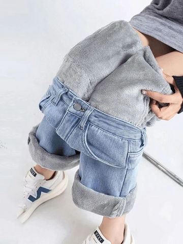 Wijde baggy jeans met fluwelen voering voor dames
